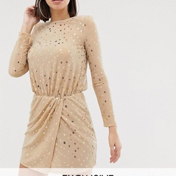 Flounce London Sequin Mini Dress Gold/Nude Women's Size 2 - Picture 2 of 12